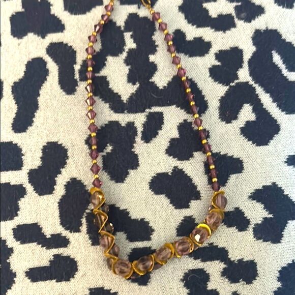 Elegant Brown and Purple Crystal Beaded Necklace - Picture 1 of 6